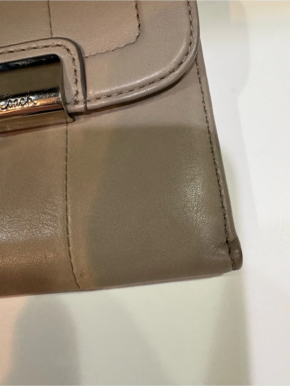 Vintage Coach Gray/Taupe Leather Kristin Wallet with Silver-Tone Hardware